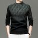 Men's Slim Fit Knit Sweater - Autumn Winter Round Neck Long Sleeve Pullover, Wrinkle-Free Acetate Blend For Business Casual & Daily Wear_viptrois.com