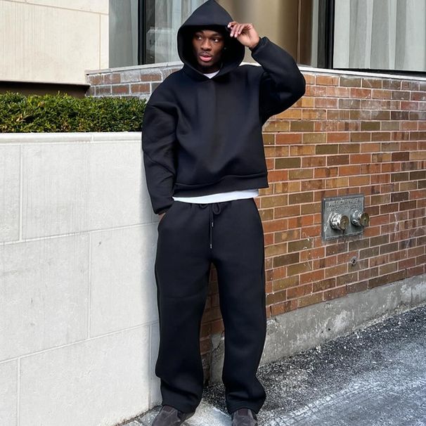 2027 Fashion European-USA Style Tracksuits Youth/Men Long Sleeve Hooded Sweatshirts + Lace-Up Sweatpants Pure Color Two-Piece Casual Sport Suits_viptrois.com