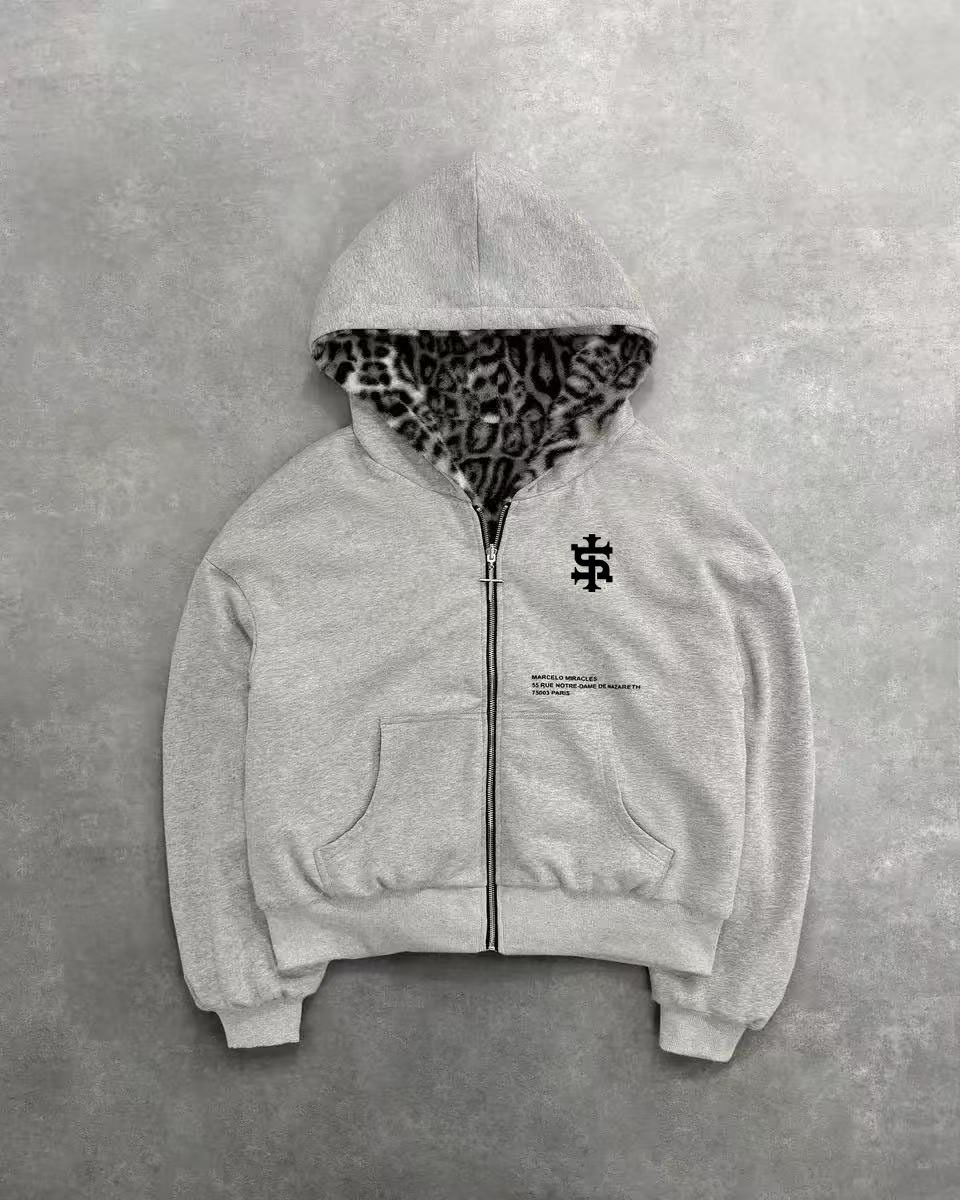 Men's Clothing European And American Winter New Leopard Print Double Sided Sweatshirt Street Hip Hop Men's And Women's Plus Velvet Thickened S Print_viptrois.com