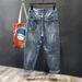Men's Clothing Ripped Beggar Pants Men's High Street Retro Harem Nine Point Pants Spring And Summer Men's Loose Straight Trendy Jeans_viptrois.com