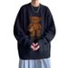 New retro personalized trendy brand teddy bear sweater for men, autumn and winter, loose fitting couple's knitted sweater_viptrois.com