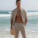 Men's Summer Fashion Linen Casual Suit Long Sleeved Shirt And Trousers European Size Vacation Beach Wear Versatile_viptrois.com