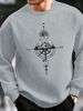Men's Loose Casual Fashionable Mountain And Compass Pattern Printed Round Neck Long Sleeved Sportswear For Autumn And Winter_viptrois.com