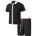 Men's Short Sleeve Shirt & Shorts Set, Summer Waffle Knit Casual Lounge Wear, Comfortable Two-Piece Outfit For Beach Vacation_viptrois.com