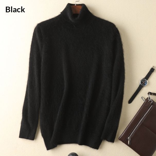 Pure Cross-Border Autumn Winter Mink Men's High Collar Pullover Loose Thickened Plus Size Warm Wool Base Knitted Sweater_viptrois.com