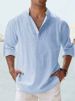 2025 Men's Linen Stand Collar Long-sleeved T-shirt, Loose-fitting Undershirt, Pure Color Long-sleeved Shirt_viptrois.com