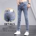 Summer Ripped Jeans For Men Korean Style Slim Fit Nine Point Skinny Jeans Trendy Brand Light Color Spring And Autumn Style Men's Pants_viptrois.com