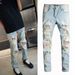 Men's Distressed Patchwork Jeans – Slim Fit Stretch Denim (Streetwear, Casual, Ripped & Embroidered, S-3XL)_viptrois.com