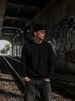 Men's Retro Black Cable Knit Sweater, American Street Style Loose Knit Pullover_viptrois.com