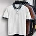 Men's Clothing Summer Men's Collared Short Sleeve Shirt Gem Button Color Block Jacquard Knit T-Shirt For Formal & Casual_viptrois.com