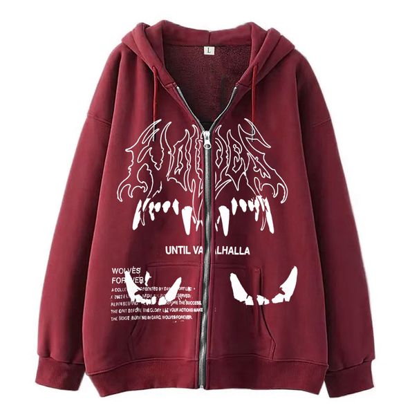 Men's Clothing Trendy And Simple Design Fang Print Zipper Sweatshirt Casual Loose Sweatshirt Cardigan Jacket_viptrois.com