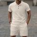 Summer New Jacquard Men's Casual Lapel Polo Shirt Short Sleeved Shorts Casual Suit_viptrois.com