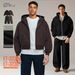 Men's Zip-Up Hoodie & Jogger Set – Heavyweight Streetwear Two-Piece (S-XXL, Black/Brown)_viptrois.com