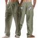 "Men's Linen-Blend Wide Leg Pants – Relaxed Fit, Hip-Hop Style, Zipper Detail (Black/Grey/Army Green, S-XXXL)"_viptrois.com