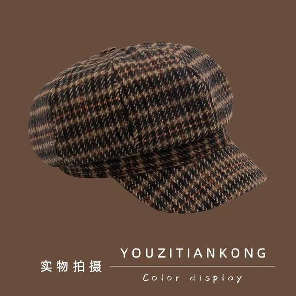 Internet Celebrity Beret Spring And Autumn Houndstooth Women's Painter Korean Version Warm Casual Versatile Octagonal_viptrois.com