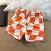 Men's Color Blocked Checkerboard Print Loose Fit Drawstring Breathable Sporty Casual Beach Shorts_viptrois.com