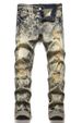 Men's Clothing Trendy Printed Denim Suit For Men, Elastic Slim Fit Ripped Jacket Top, Trendy Handsome Patchwork Beggar Pants_viptrois.com