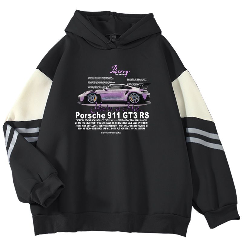 American Style Color Block Sweatshirt For Men, Loose Fit Berry Sports Car Print Pullover, Cool Outerwear Top_viptrois.com