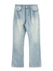 Men's Clothing Cleanfit Washed Distressed Vintage Ice Blue Cream Faded Cat Whisker Scratched Flared Jeans For Men_viptrois.com