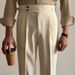 Men's Clothing Light Apricot Straight Naples High Waist Trousers Summer High Quality High Value Waffle Check Double Pleat Casual Trousers Men_viptrois.com