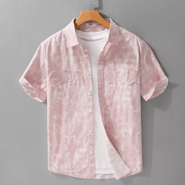 Summer Men's Hanging Dye Printed Simple Short Sleeved Shirt Trend Casual Loose Youth Versatile Men's Shirt_viptrois.com