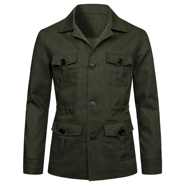 Men's Clothing Spring New Style Lapel Multi Pocket Work Jacket Men's Casual Linen Hunting Jacket_viptrois.com