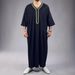 Men's Clothing Men's Muslim Robe New Style Arabic Robe Side Pocket Short Sleeve Embroidery Navy Blue_viptrois.com