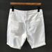 Men's Clothing Summer White Ripped Denim Shorts Men's Korean Slim Elastic Five Point Breeches Trendy All Match Mid Length Pants_viptrois.com