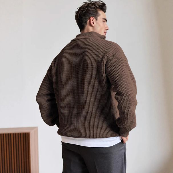 Loom Cross-Border Autumn Winter New Half-Zip Stand Collar Men's Old Money Style Sweater Knitted Pullover_viptrois.com