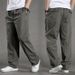 Summer New Style Men's Cotton Casual Cargo Thin Loose Large Elastic Waist Straight Pants_viptrois.com
