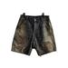 Men's Distressed Denim Shorts - Vintage Washed Five-Pocket Knee-Length Cargo Shorts For Men, Dark Blue High Street Style_viptrois.com