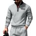 Men's Heavyweight Fleece-Lined Half-Zip Pullover Sweatshirt With Contrast Zipper & Side Pockets - Relaxed Fit, Stand Collar, Winter Casual Wear_viptrois.com