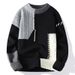 New color blocking round neck sweater for men in autumn and winter, knitted sweater for men in lazy winter style, loose fitting sweater jacket_viptrois.com