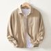 Men's Clothing Solid Color Long Sleeved Shirt Retro Loose Casual Pocket Baseball Jacket_viptrois.com