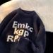 Autumn And Winter Lazy Style Loose Knit Sweater Jacket Letter Retro Sweater_viptrois.com