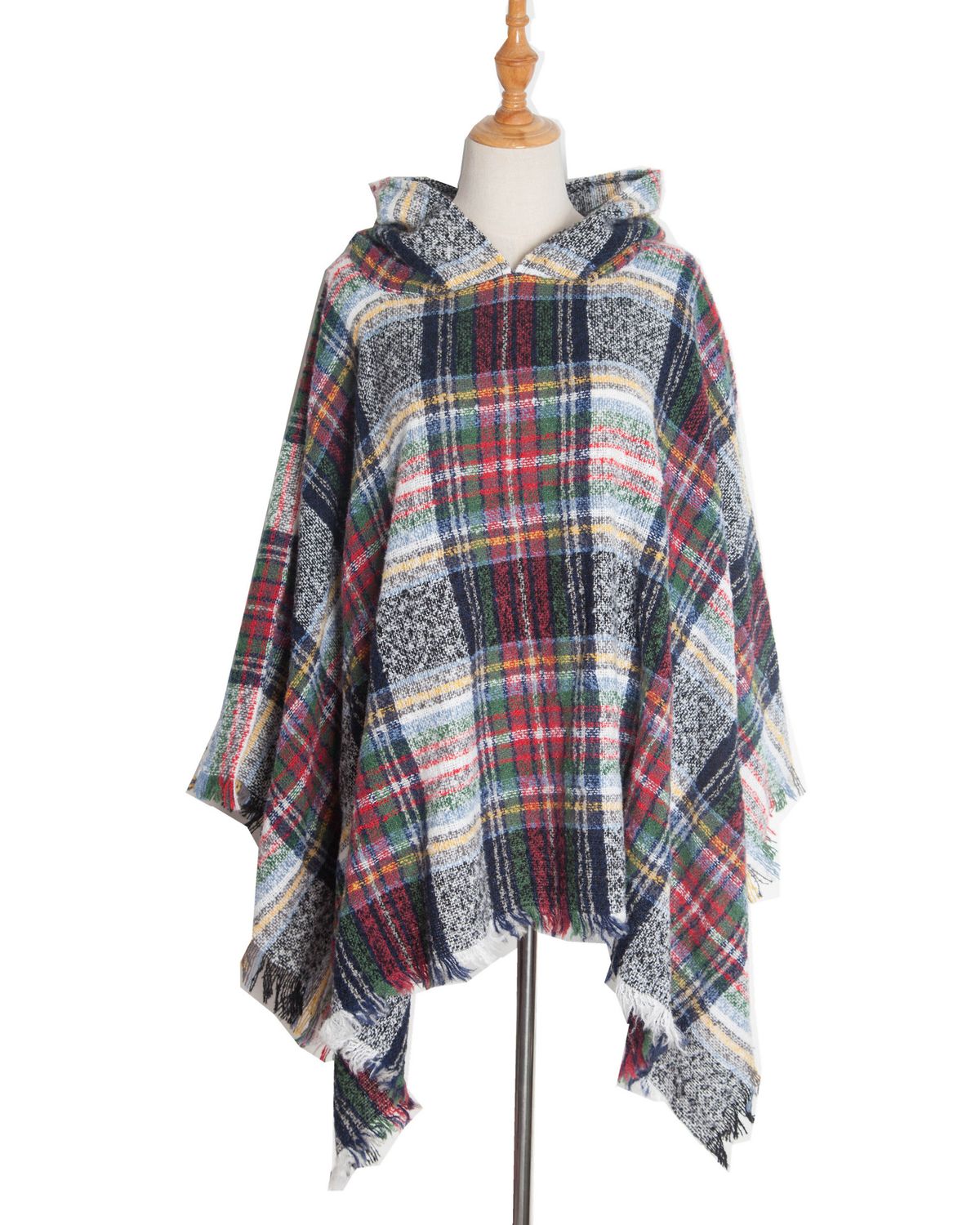 Unisex Shawl Spring and winter loop yarn double checked hooded cape over shawl_viptrois.com