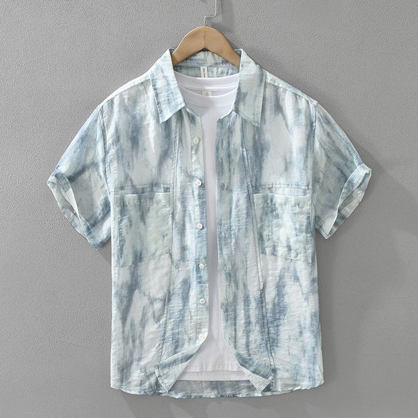 Tie Dye Fresh Short Sleeved Shirt For Men, Fashionable And Versatile, Artistic And Casual Loose Top_viptrois.com