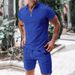 Men's Clothing Casual Short Sleeve T-Shirt Shorts Set Breathable Cotton Blend Comfortable Sportswear (White, Black, Khaki, Royal Blue, Light Gray)_viptrois.com