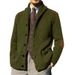 "Men's Slim Fit PU-Trimmed Knit Cardigan – Long Sleeve Lapel Collar Sweater Jacket For Winter (Gray/Black/Navy/Green/Khaki/Olive)"_viptrois.com
