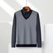 Men's Winter Thickened And Velvet Men's Fake Two-piece Youth Fashion Splicing Color Warm Sweater Knitted Sweater Men's_viptrois.com