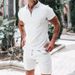 Waffle Lapel Polo Shirt Suit New Short Sleeved Shorts Casual Suit Summer Solid Color Loose T Shirt_viptrois.com
