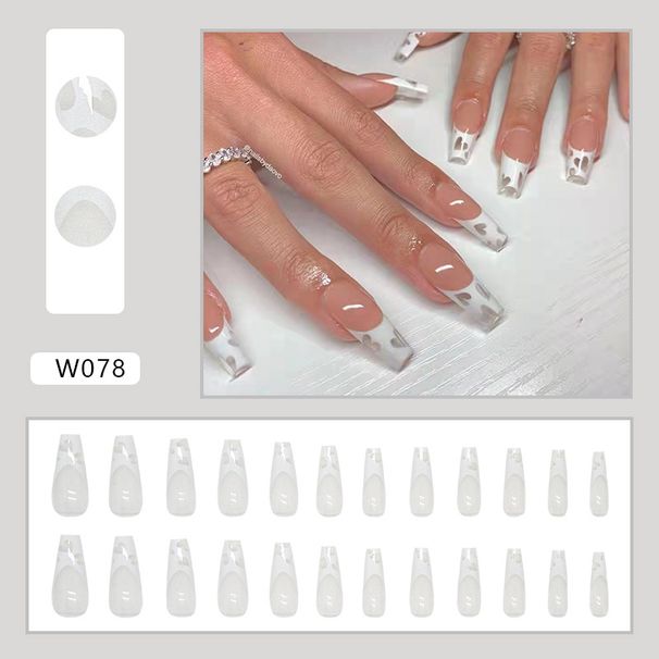 Wear Nail Simple Elegant White Love Pattern Hollow New Manicure Finished Product Removable Nails_viptrois.com