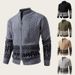 Men's Chunky Knit Cardigan Sweater With Half-Turtle Neck, Casual Open Front Coat For Autumn Winter, Fashionable Loose Fit Cable Knit Pullover_viptrois.com