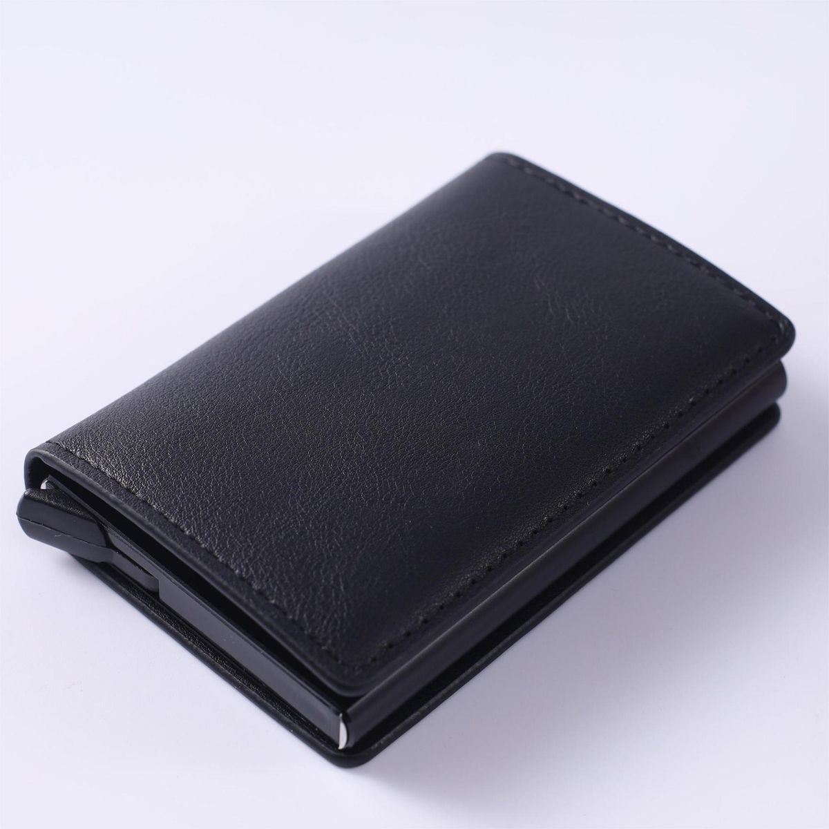 New Crazy Horse Leather Men's Wallet Automatic Pop Up Credit Card Box Ultra Thin RFID Anti Theft Card Holder Metal Card Holder_viptrois.com