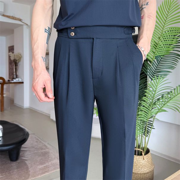Men's Slim-Fit Cropped Dress Pants, Business Casual, Wrinkle-Free, Straight-Leg, Premium Napoli-Style, Office & Smart Outing (Black/Khaki/Navy)_viptrois.com