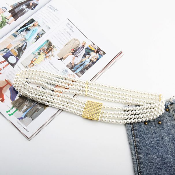 Simple Style Square Oval Flower Plastic Beaded Inlay Rhinestones Women's Chain Belts 1 Piece_viptrois.com