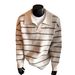 Men's Sweater With Black And White Stripes, Polo Collar, Knitted Sweater, Loose V-neck Top, Autumn And Winter_viptrois.com