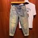 Men's Clothing Casual Jeans Trendy Nostalgic Retro Ripped Patch Seam Design Loose Tapered Harem Pants_viptrois.com