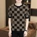 High End European Knitted Short Sleeved Men's 2025 Summer New Style Checkered Printed Hot Diamond Ice Silk T-shirt Round_viptrois.com