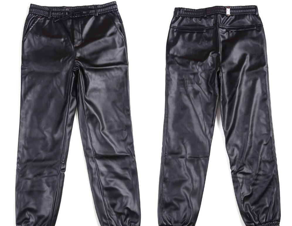 Men's Clothing Men's Harem Motorcycle Leather Pants Season Korean Style Casual Fashion Slim Pilot Motorcycle Motorcycle Trendy Riding Leather Pants_viptrois.com